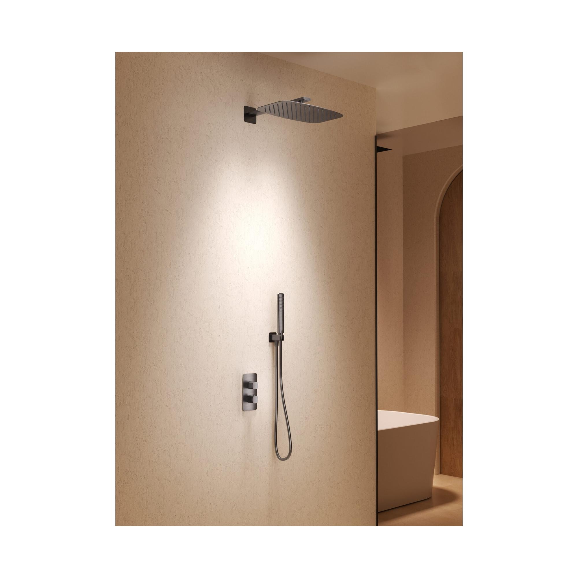 Conjunto de ducha termostático empotrado Firenze con rociador y mango 2 Conjunto de ducha termostático empotrado Firenze con rociador y mango en acabado cromo
