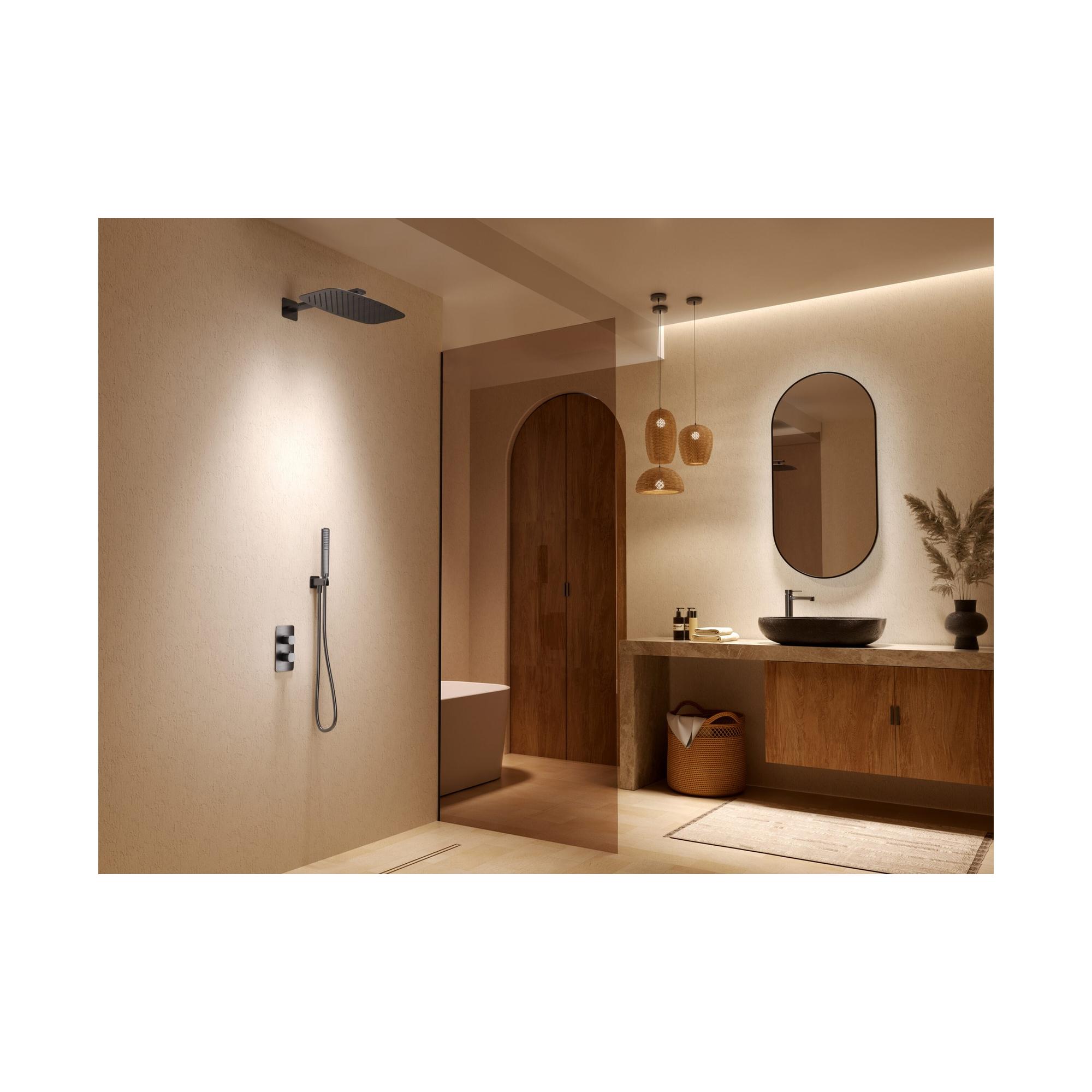 Conjunto de ducha termostático empotrado Firenze con rociador y mango 6 Conjunto de ducha termostático empotrado Firenze con rociador y mango en acabado cromo