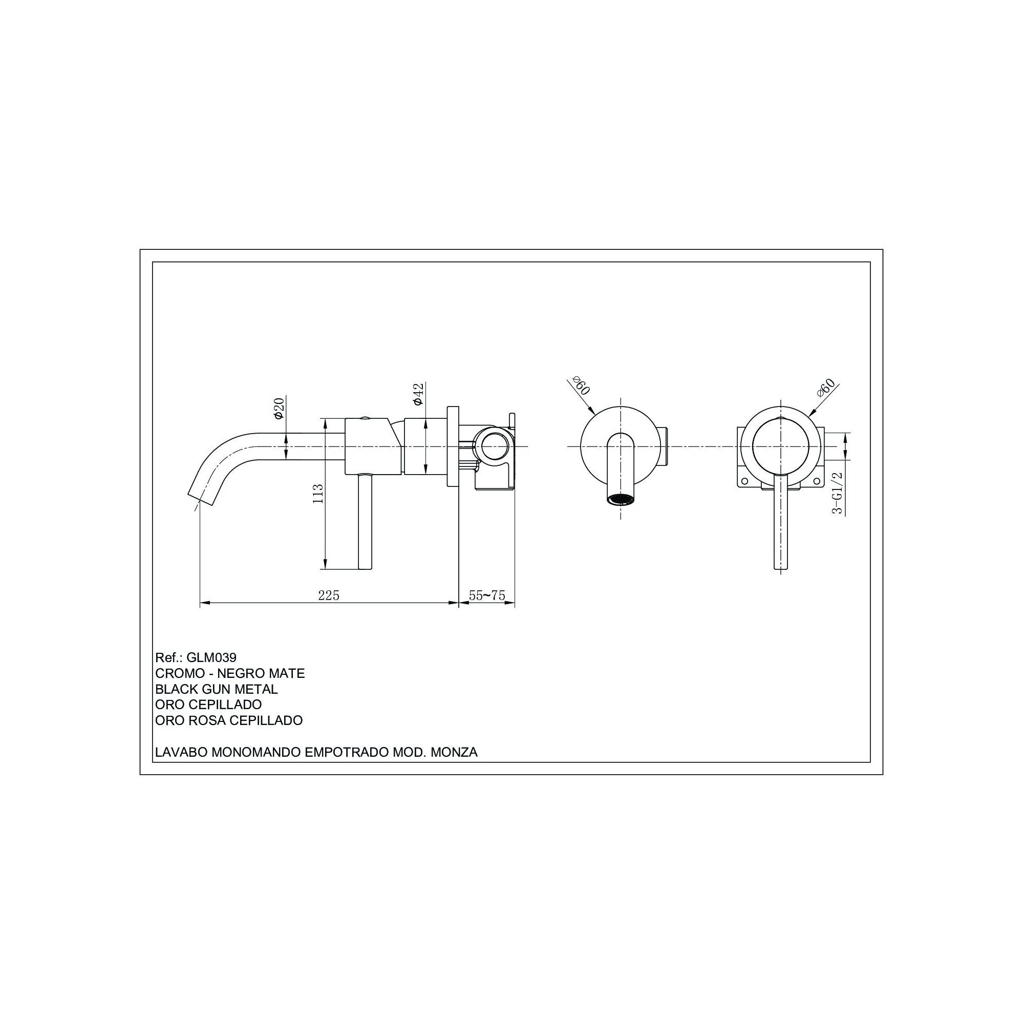Grifo de lavabo empotrado monomando Monza 4 Grifo de lavabo empotrado monomando Monza en acabado cromo