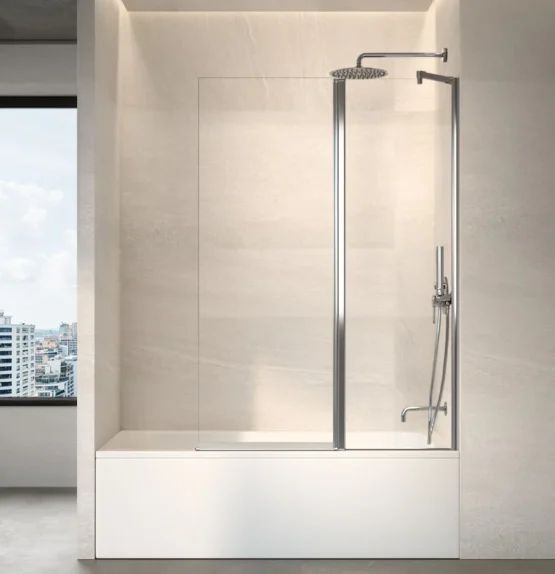 Mampara de bañera Prisma Sport con fijo en cromo sobre la bañera